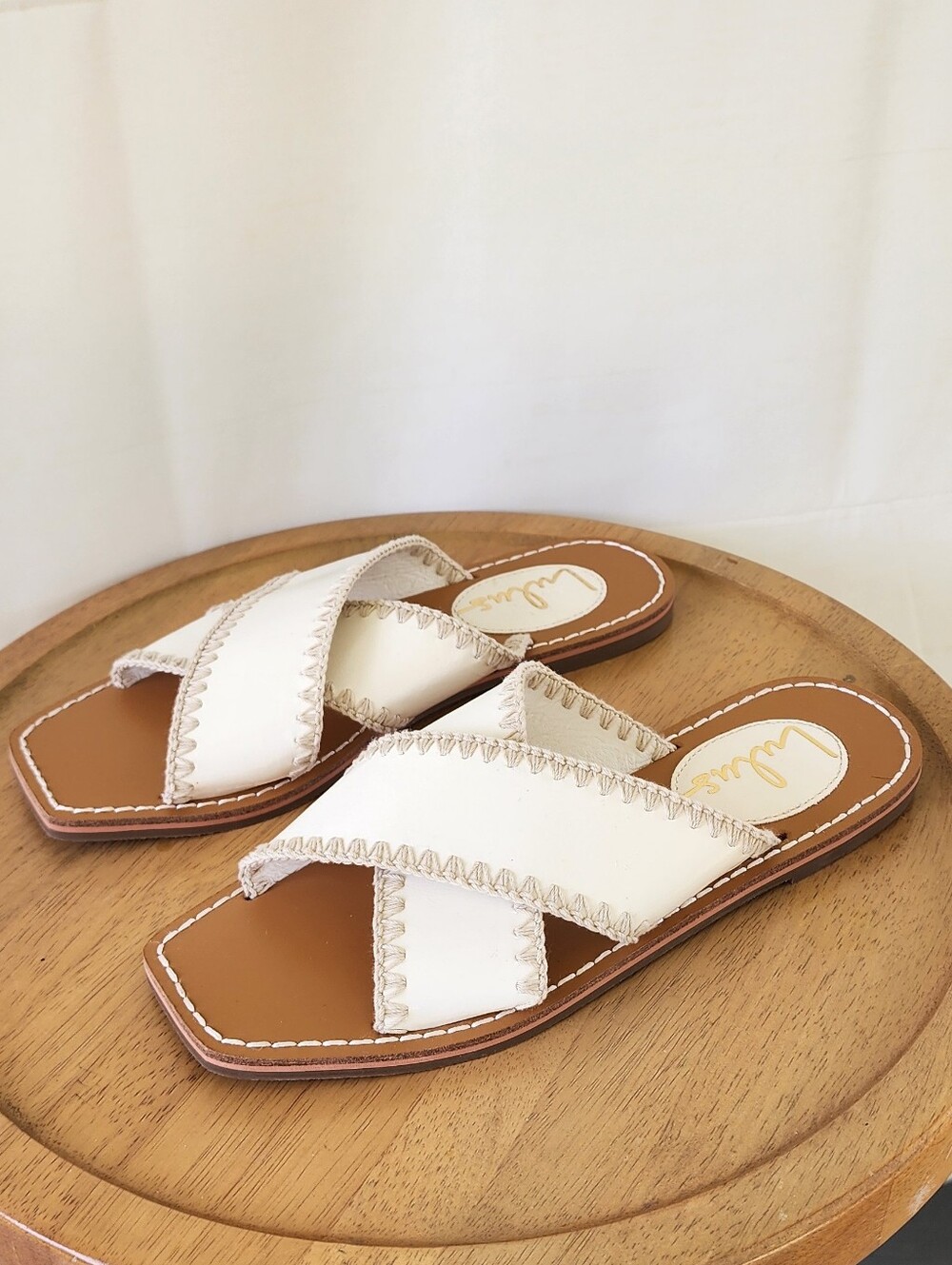 Lulus White Cross-Strap Leather Slide Sandals